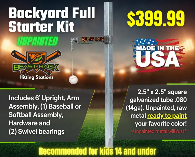 Beast Hack Backyard Training Kit with 6-foot galvanized upright, Beast Hack arm assembly and baseball