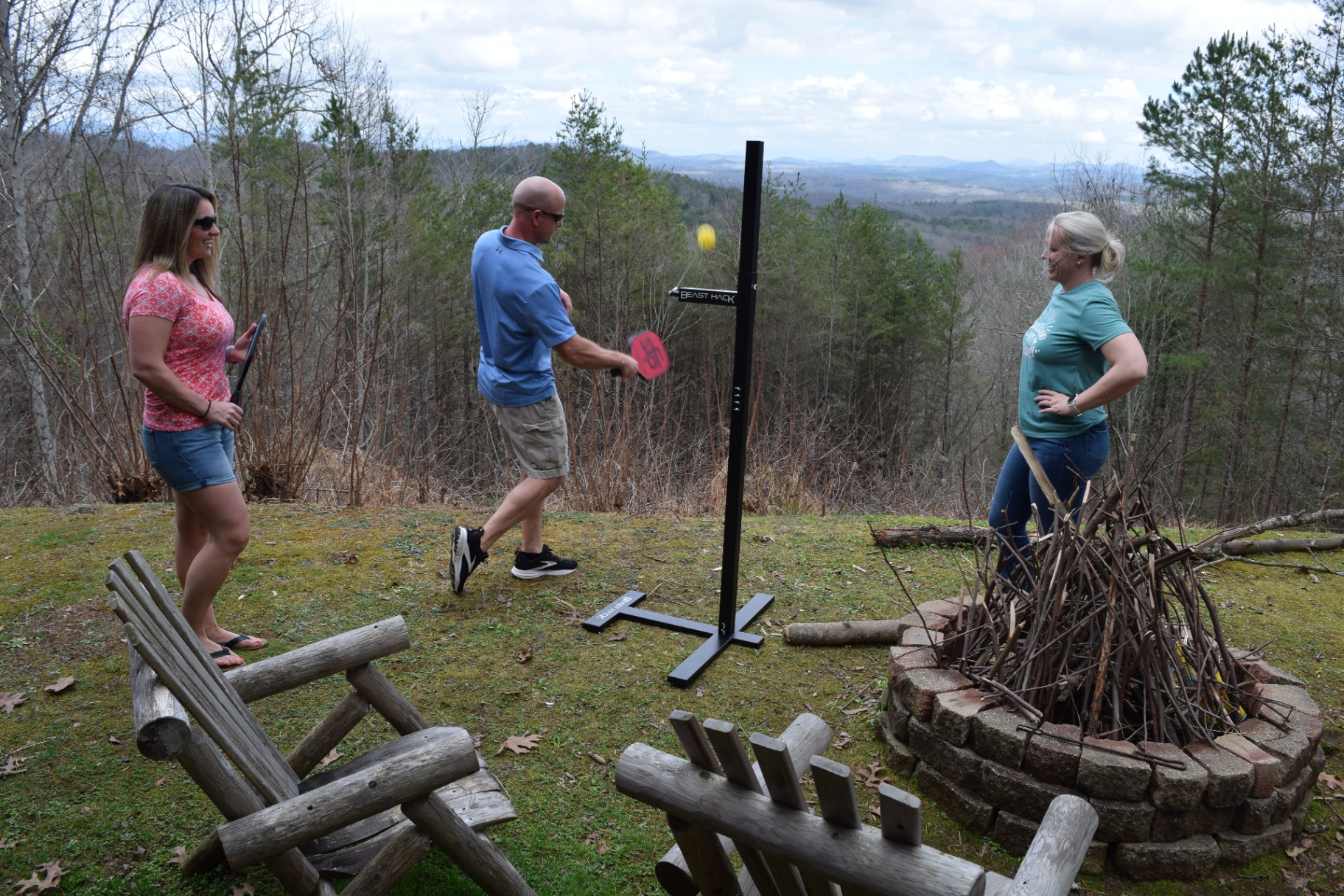 Player using PicklePost Pro XL for pickleball swing training